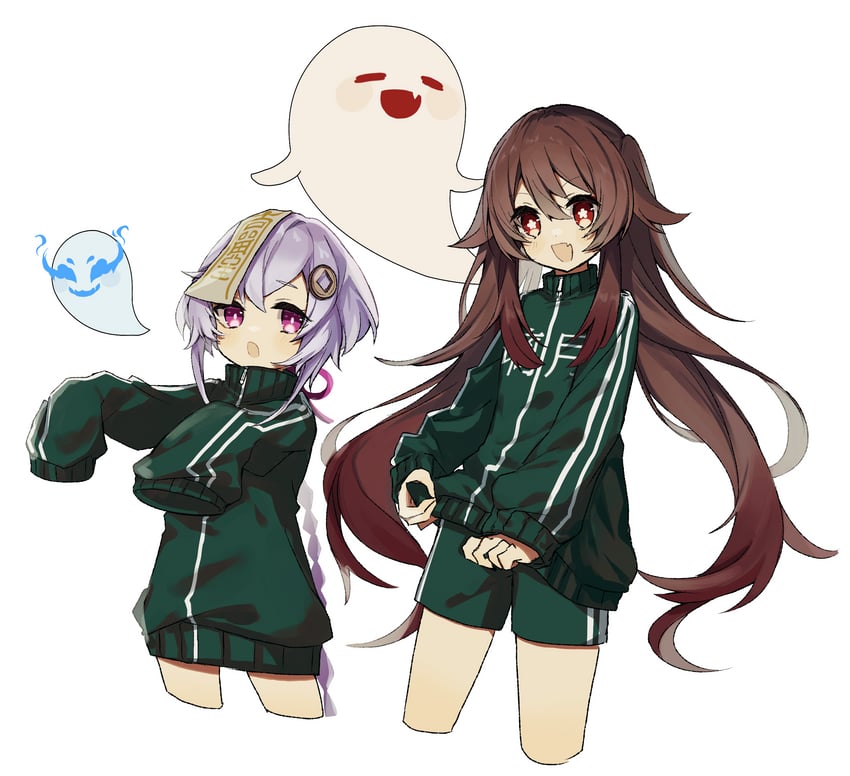 hu tao, boo tao, and qiqi (genshin impact) drawn by merry-san