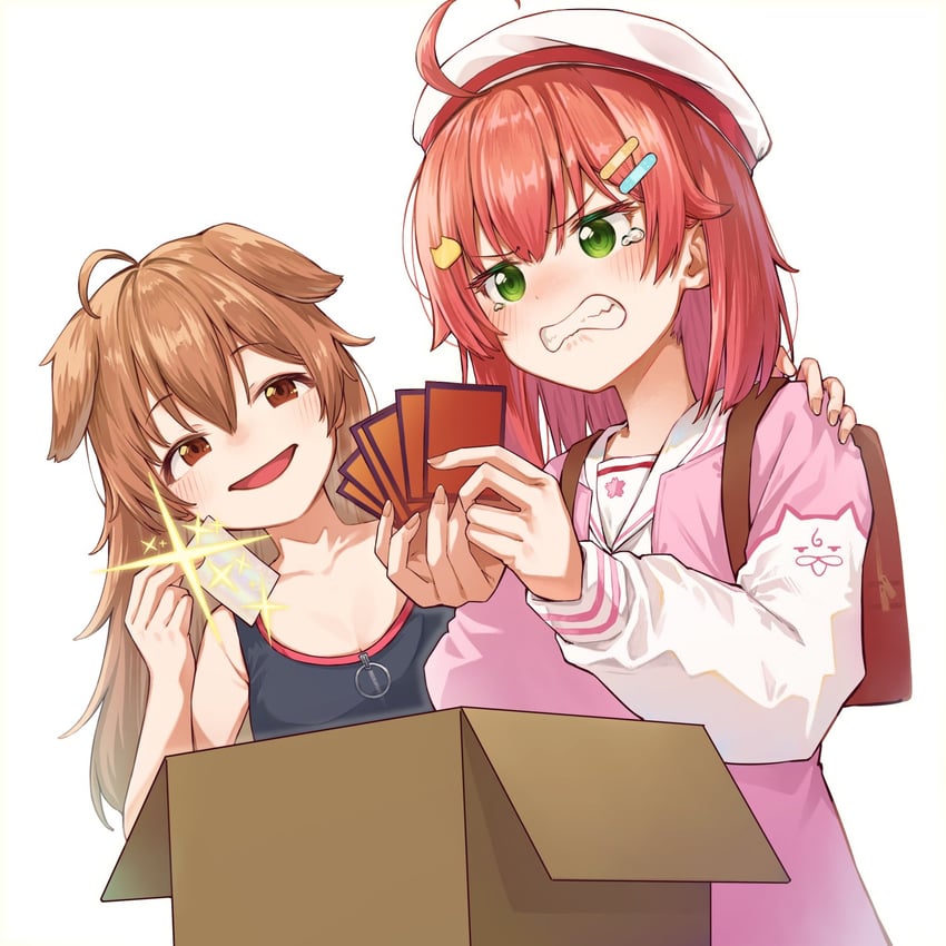 sakura miko and inugami korone (hololive) drawn by medeshima_marota