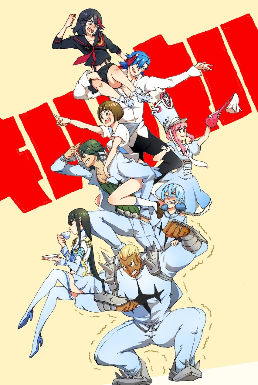 matoi ryuuko, senketsu, kiryuuin satsuki, mankanshoku mako, junketsu, and 5 more (kill la kill) drawn by kippeijii