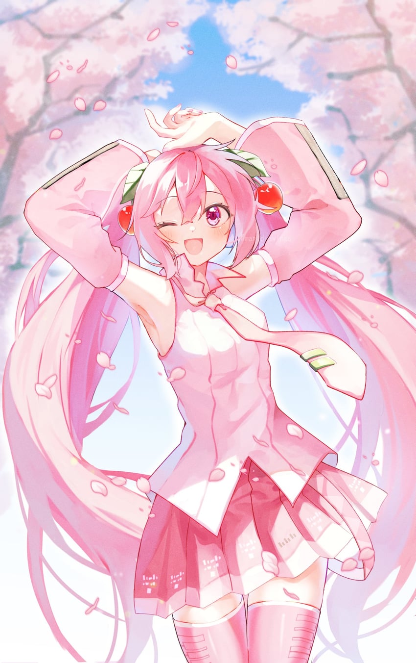hatsune miku and sakura miku (vocaloid) drawn by mani_(manidrawings)