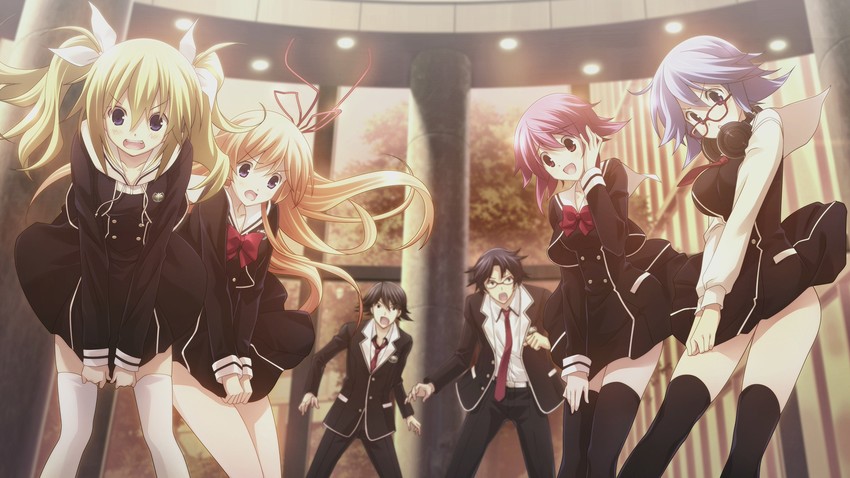 onoe serika, miyashiro takuru, arimura hinae, kurusu nono, kazuki hana, and 1 more (chaos;child) drawn by sasaki_mutsumi