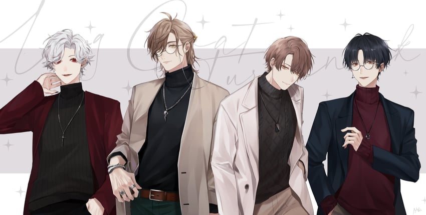 yumeoi kakeru, kagami hayato, oliver evans, and kuzuha (nijisanji) drawn by natsuki_(naki_zemisei)