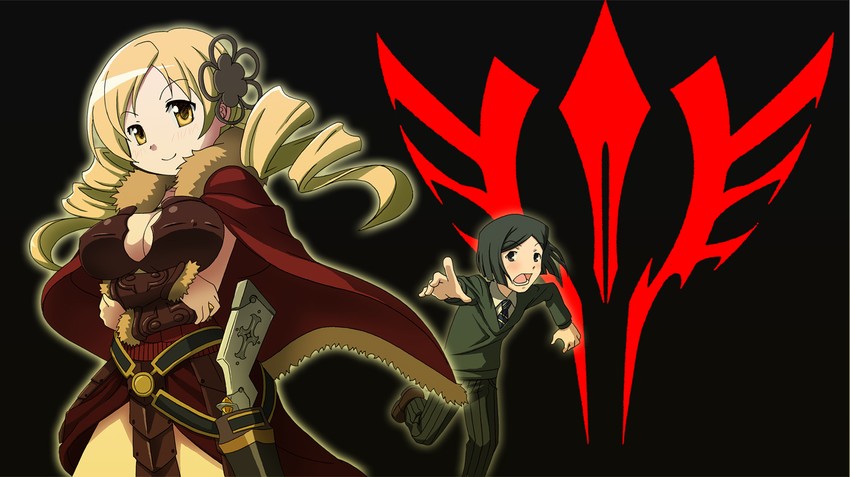 tomoe mami, iskandar, waver velvet, and urobuchi gen (fate and 2 more) drawn by baron_(baron-eros)