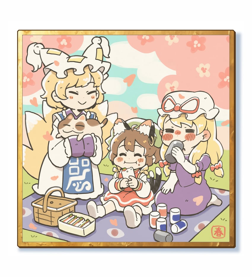 yakumo yukari, yakumo ran, and chen (touhou) drawn by im_(badmasa)
