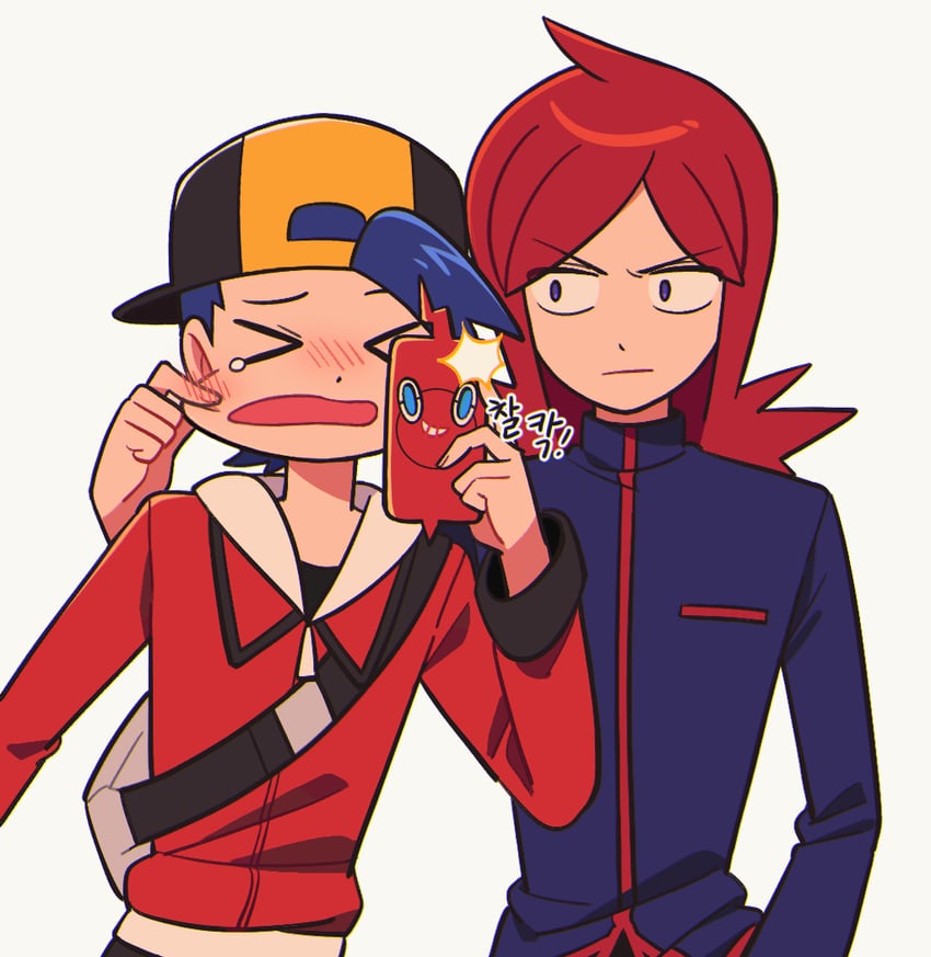 rotom, ethan, rotom phone, and silver (pokemon and 1 more) drawn by chueog