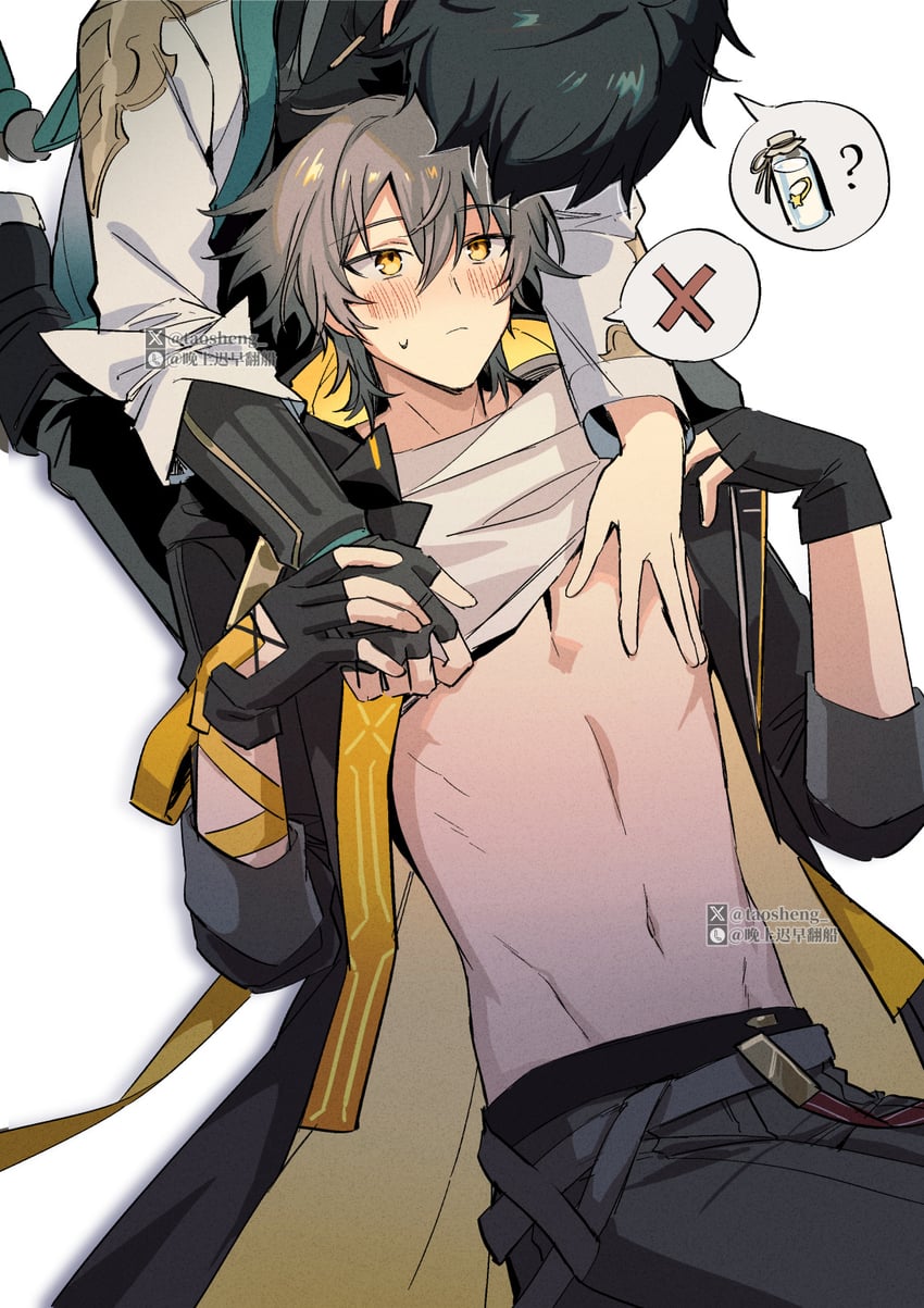 trailblazer, caelus, and dan heng (honkai and 1 more) drawn by taosheng