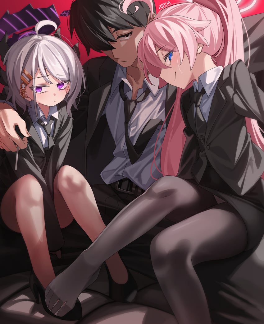 sensei, hina, and hoshino (blue archive) drawn by rirua_(kjom802)