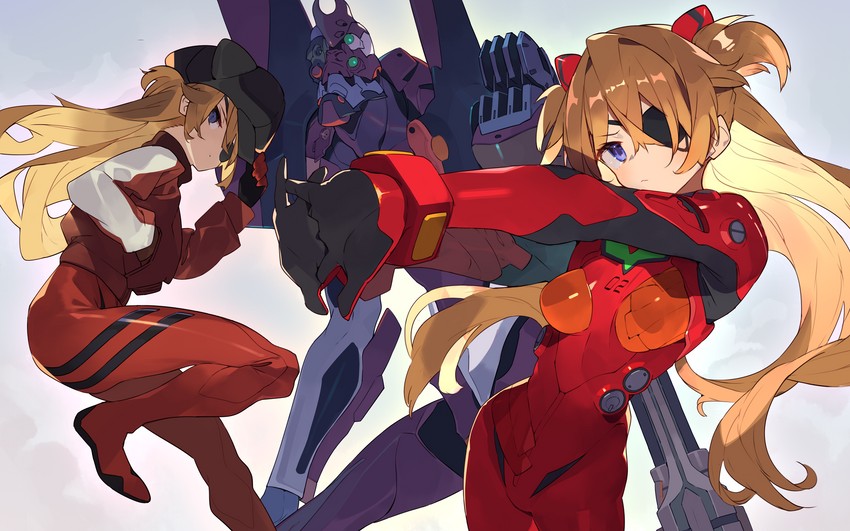 souryuu asuka langley and eva 02 (neon genesis evangelion and 2 more) drawn by hajime_(hajime-ill-1st)