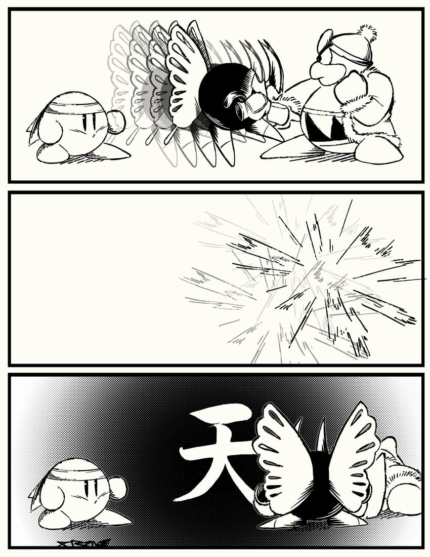 kirby, king dedede, morpho knight, and fighter kirby (street fighter and 1 more) drawn by xtremexavier