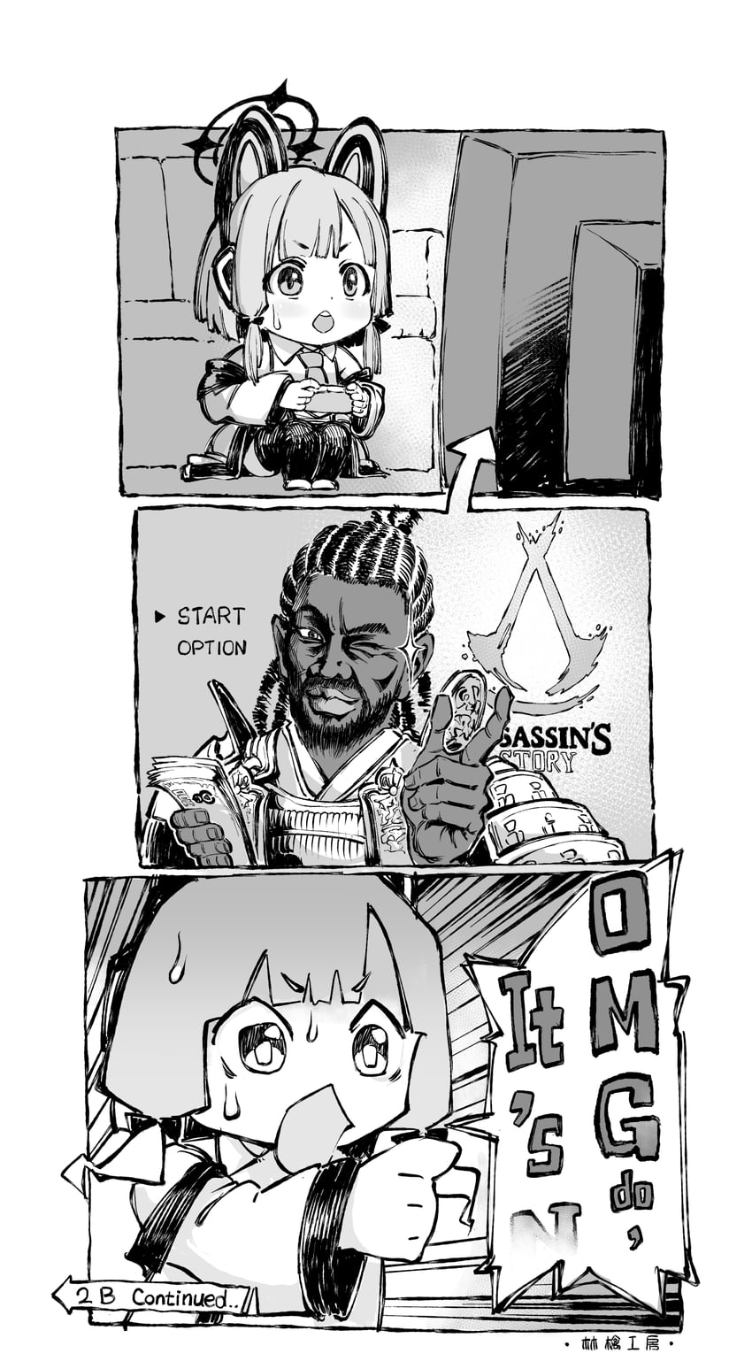 momoi and yasuke (blue archive and 2 more) drawn by bai_linqin