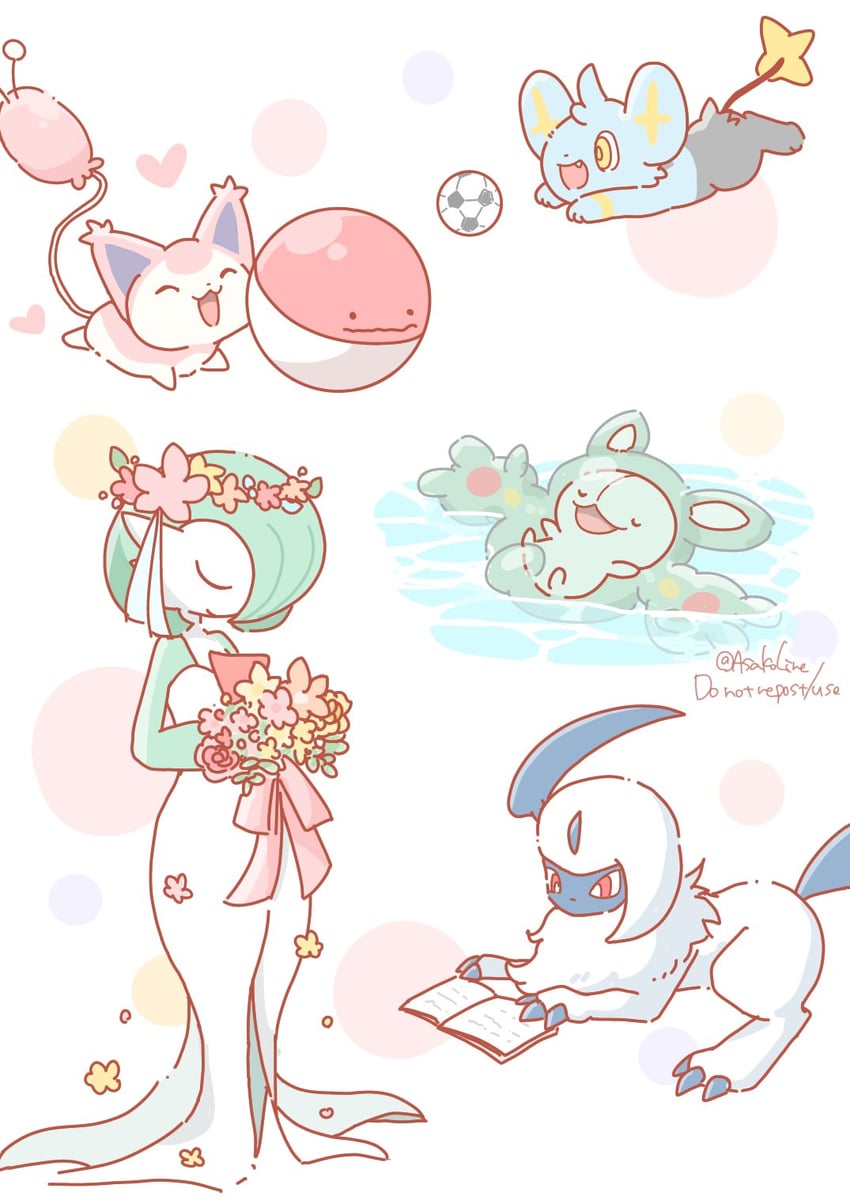 gardevoir, absol, ditto, skitty, shinx, and 3 more (pokemon) drawn by asakoline