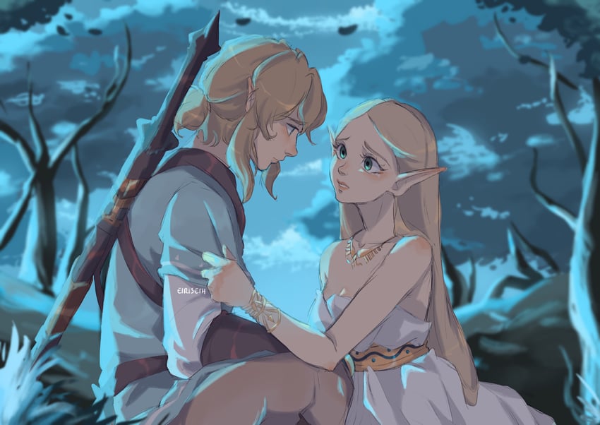 link and princess zelda (the legend of zelda and 1 more) drawn by eiriseth