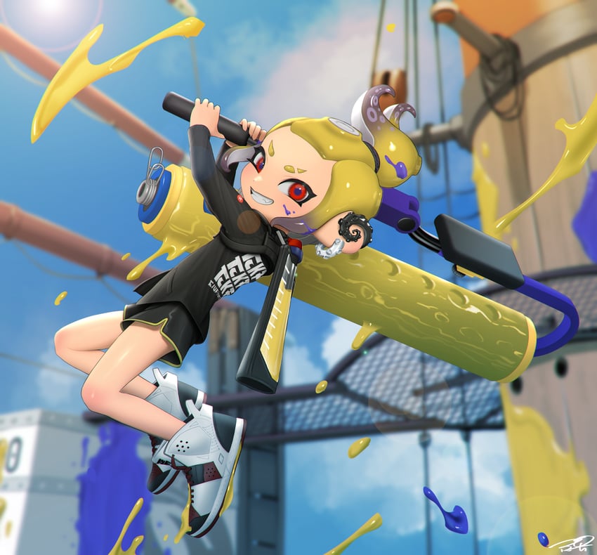 octoling player character and octoling girl (splatoon and 1 more) drawn by puchiman