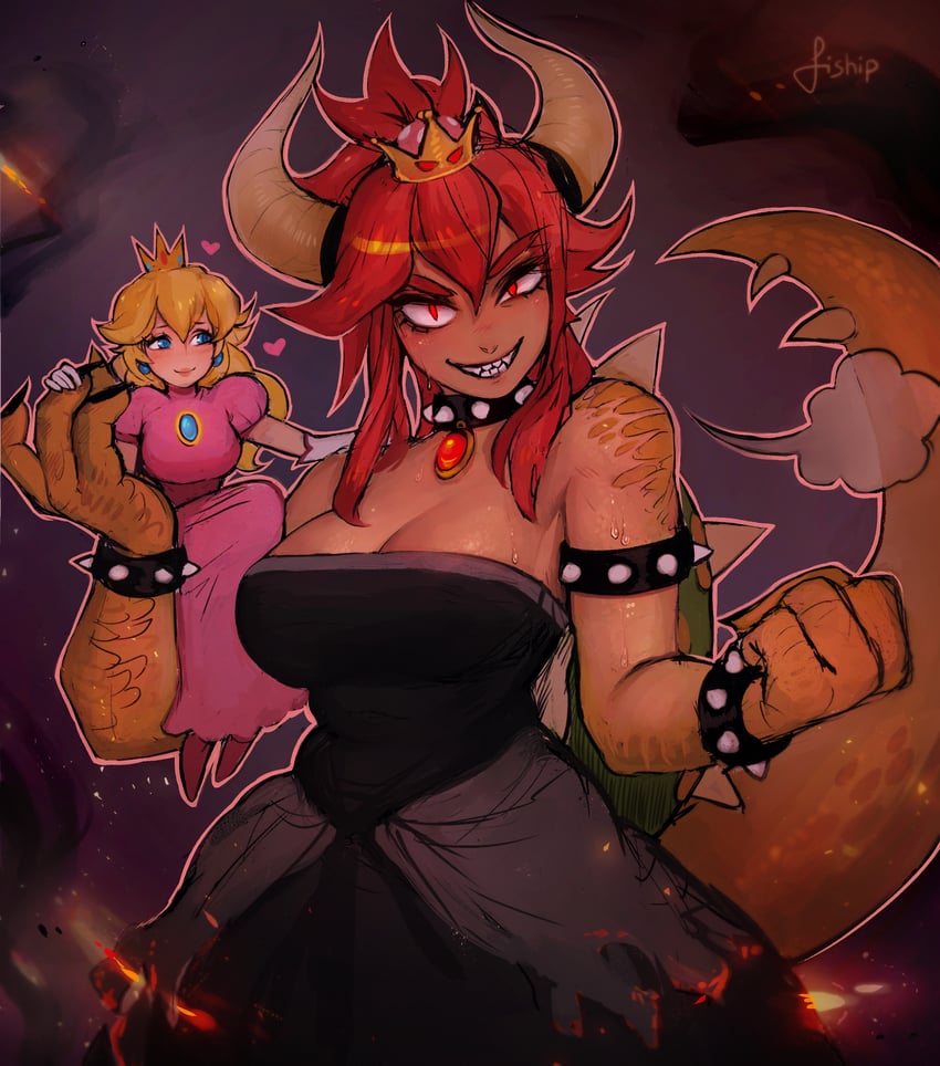 princess peach and bowsette (mario and 1 more) drawn by matilda_fiship