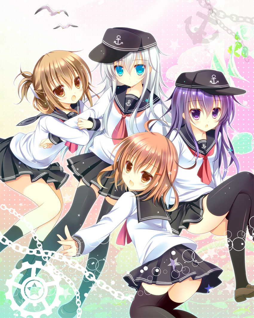 hibiki, inazuma, ikazuchi, and akatsuki (kantai collection) drawn by shirogane_hina