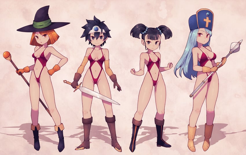 priest, roto, martial artist, and mage (dragon quest and 1 more) drawn by lamb-oic029