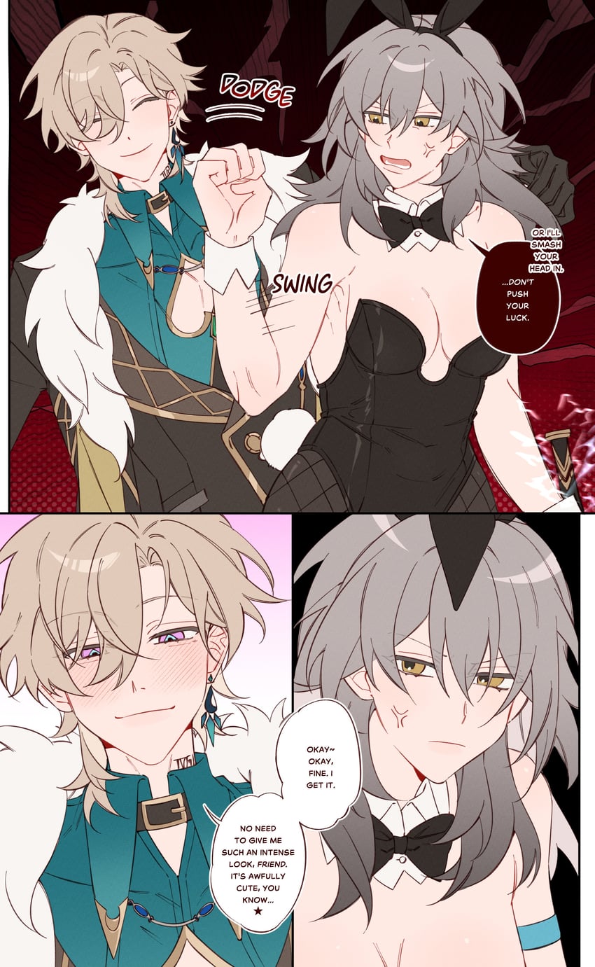 trailblazer, stelle, and aventurine (honkai and 1 more) drawn by majunjuu