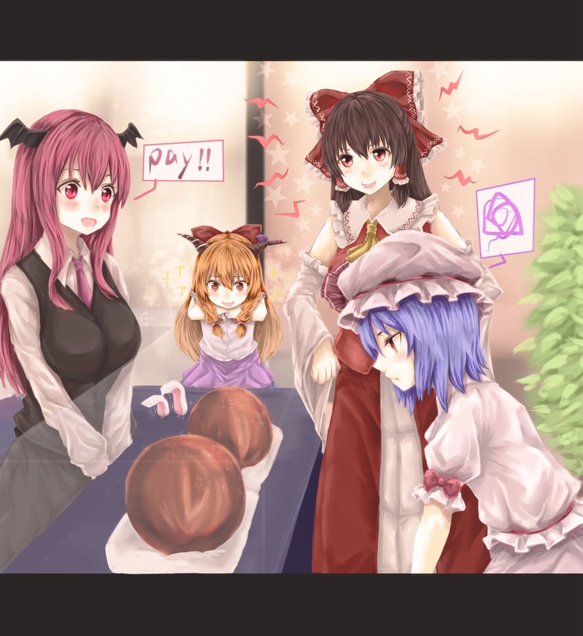 hakurei reimu, remilia scarlet, reisen udongein inaba, koakuma, ibuki suika, and 5 more (touhou and 1 more) drawn by haiperion_buzan