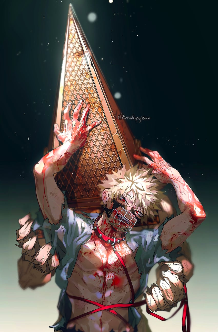 bakugou katsuki, kirishima eijiro, and pyramid head (boku no hero academia and 2 more) drawn by scallopojisan