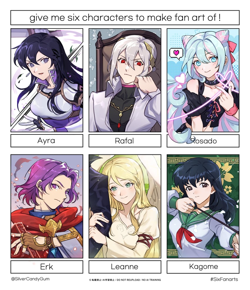 higurashi kagome, rosado, ayra, leanne, rafal, and 2 more (fire emblem and 5 more) drawn by silvercandy_gum
