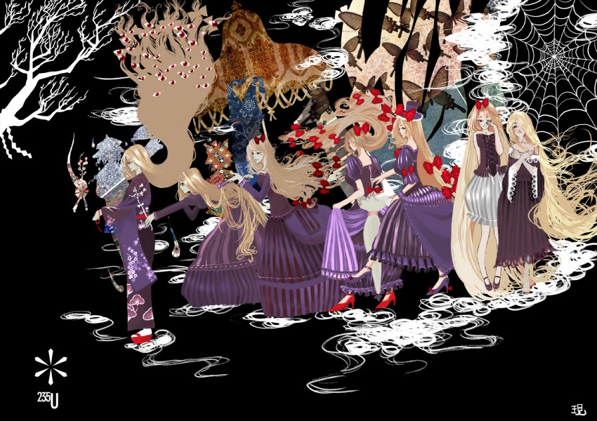 yakumo yukari, saigyouji yuyuko, yakumo ran, and chen (touhou) drawn by cailinqian