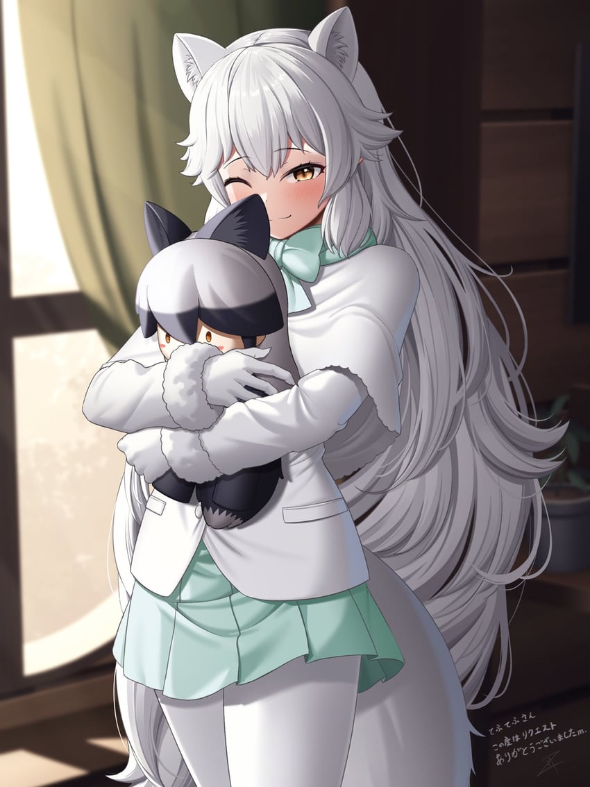 silver fox and arctic fox (kemono friends and 1 more) drawn by deku_suke
