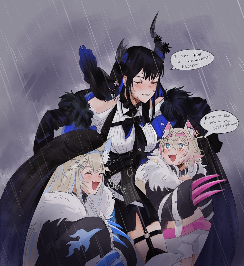 nerissa ravencroft, fuwawa abyssgard, mococo abyssgard, and shadow (hololive and 1 more) drawn by yorobisan