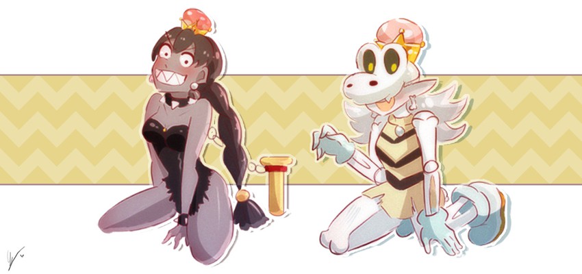 princess chain chomp and princess dry bones (mario and 1 more) drawn by endifi