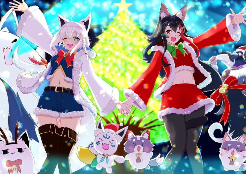 shirakami fubuki, ookami mio, sukonbu, miteiru, fubuzilla, and 2 more (hololive) drawn by satou_kazunori