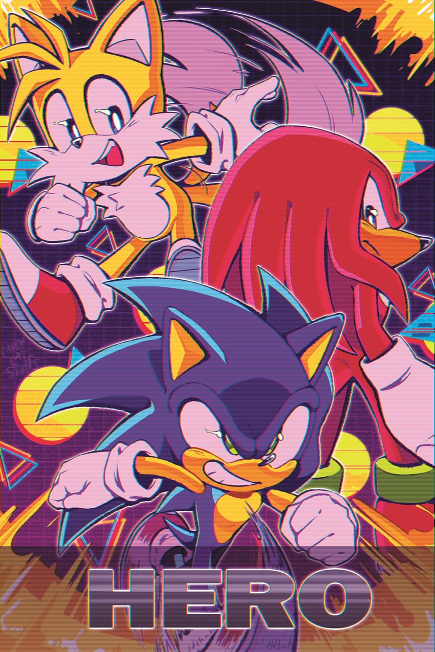 sonic the hedgehog, tails, and knuckles the echidna (sonic and 1 more) drawn by candycatstuffs