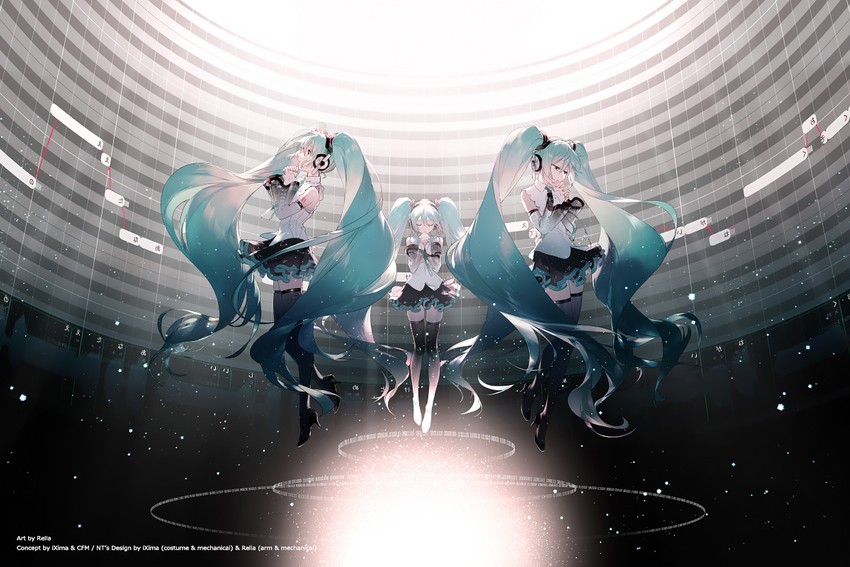 hatsune miku (vocaloid and 1 more) drawn by rella