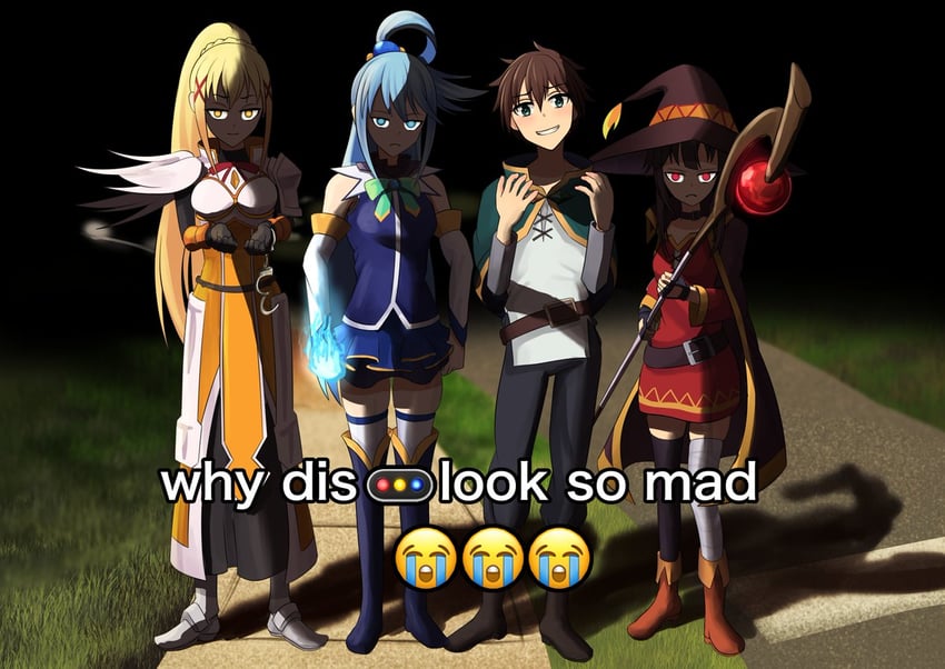 megumin, aqua, darkness, and satou kazuma (kono subarashii sekai ni shukufuku wo!) drawn by kawaseri1