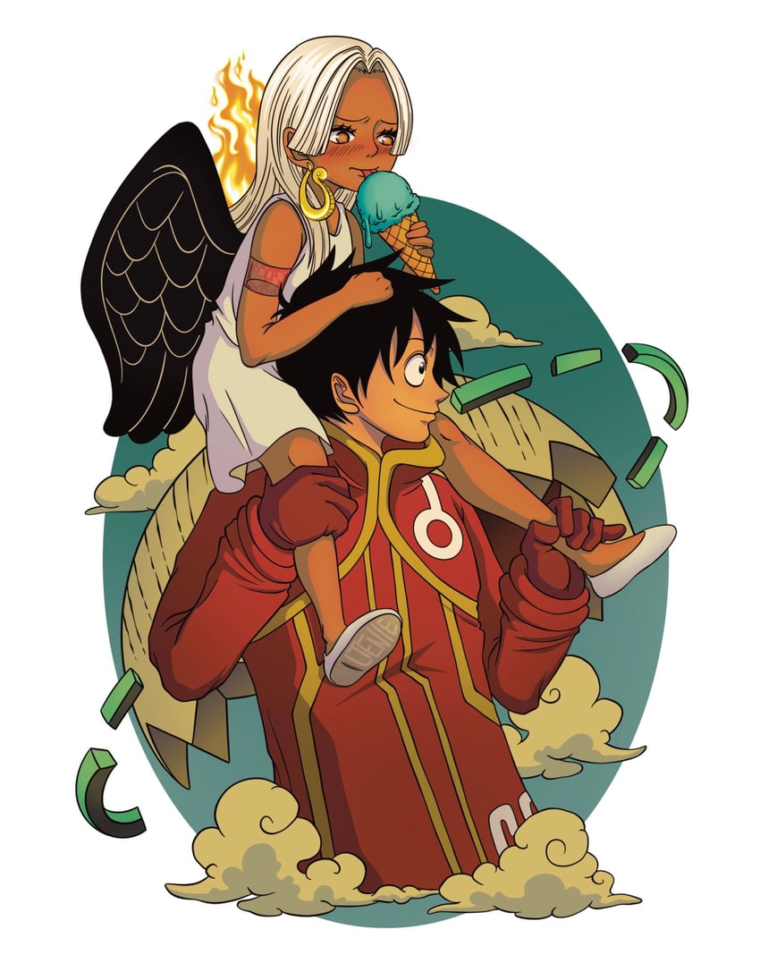 monkey d. luffy and s-snake (one piece) drawn by ltenie