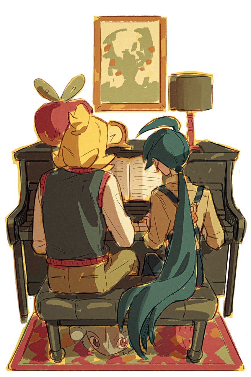 rika, applin, gible, and hassel (pokemon and 1 more) drawn by nicca_(nicca11y)
