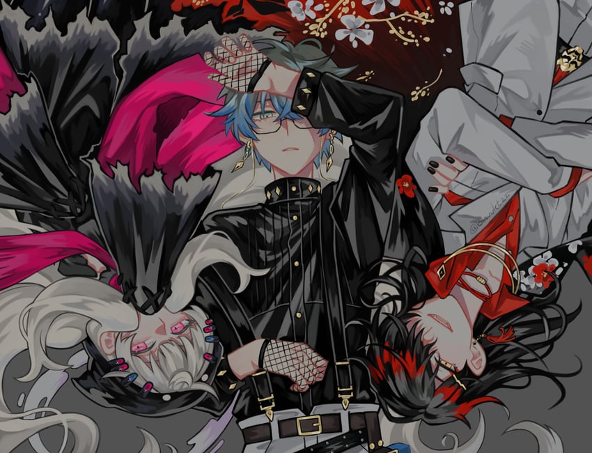 ike eveland, vox akuma, and reimu endou (nijisanji and 1 more) drawn by bmuukt22