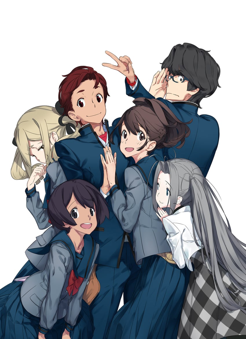 senomiya akiho, koujiro frau, yashio kaito, daitoku junna, yukifune airi, and 1 more (science adventure and 1 more) drawn by fukuda_tomonori
