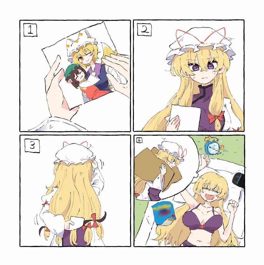 yakumo yukari, yakumo ran, and chen (touhou) drawn by tsukira_kira
