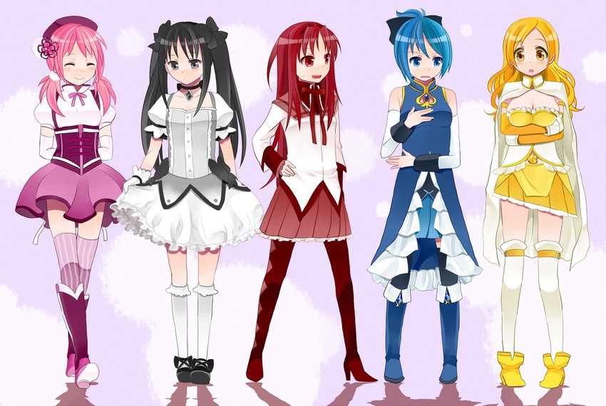 akemi homura, kaname madoka, miki sayaka, sakura kyoko, and tomoe mami (mahou shoujo madoka magica) drawn by sasamaru_chimaki
