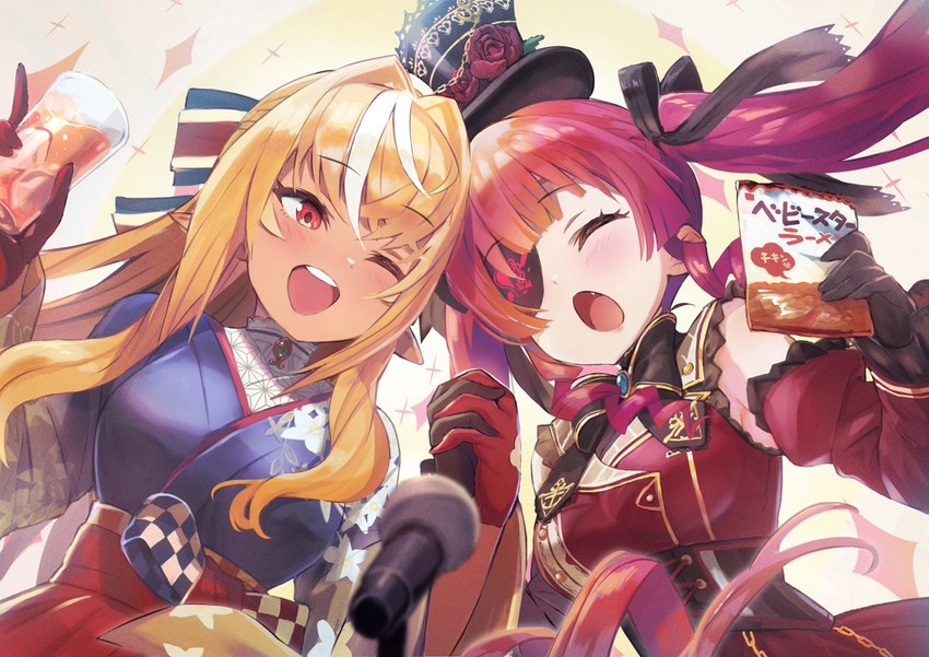 houshou marine and shiranui flare (hololive) drawn by inoki-08