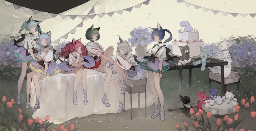 nina, vitte, chino, rara, neffy, and 1 more (kamitsubaki studio and 2 more) drawn by nekosuke_(oxo)