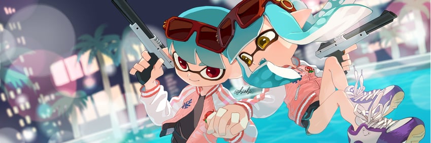 inkling player character, inkling girl, and inkling boy (splatoon) drawn by shiohi