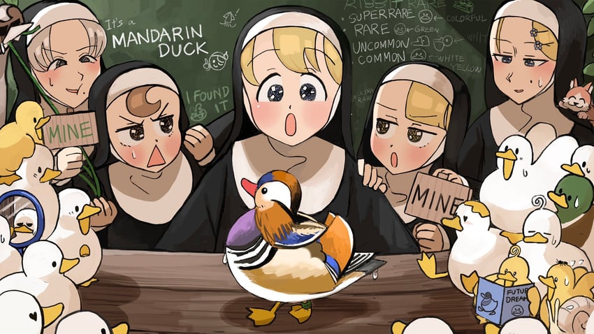 clumsy nun, froggy nun, spicy nun, strict nun, and smug nun (little nuns) drawn by diva_(hyxpk)