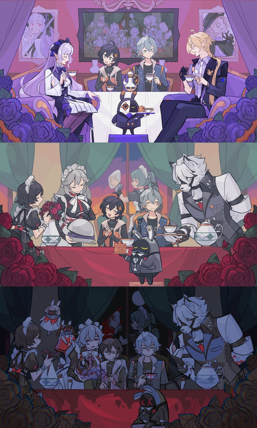 ellen joe, belle, wise, vivian banshee, von lycaon, and 7 more (zenless zone zero) drawn by megane98
