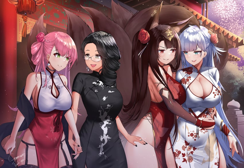 commander, akagi, shoukaku, female commander, and memphis (azur lane) drawn by irkawaza