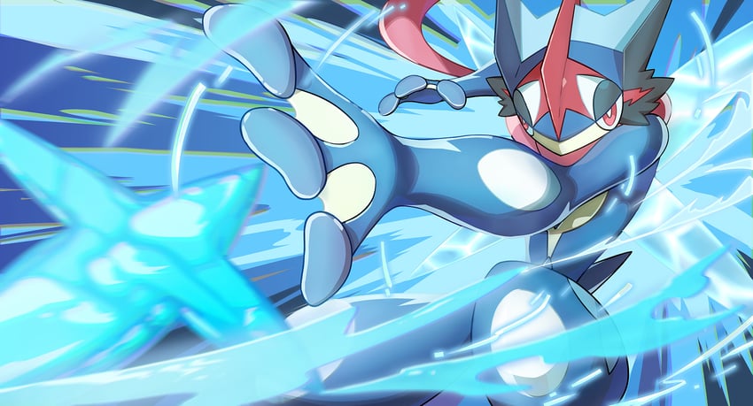 greninja and ash-greninja (pokemon and 1 more) drawn by gqi_(pixiv_11877511)