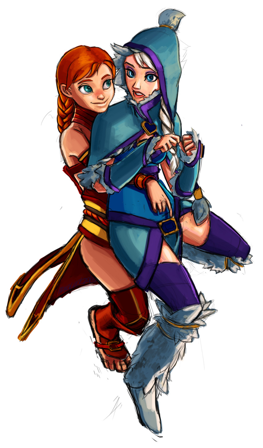 elsa, anna, crystal maiden, and lina (frozen and 2 more)