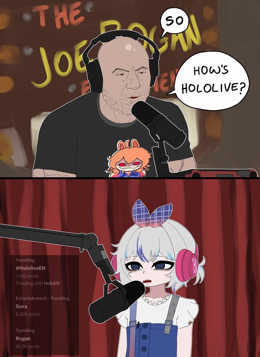 gawr gura, pipkin pippa, and joe rogan (hololive and 3 more) drawn by wake_up_deadman