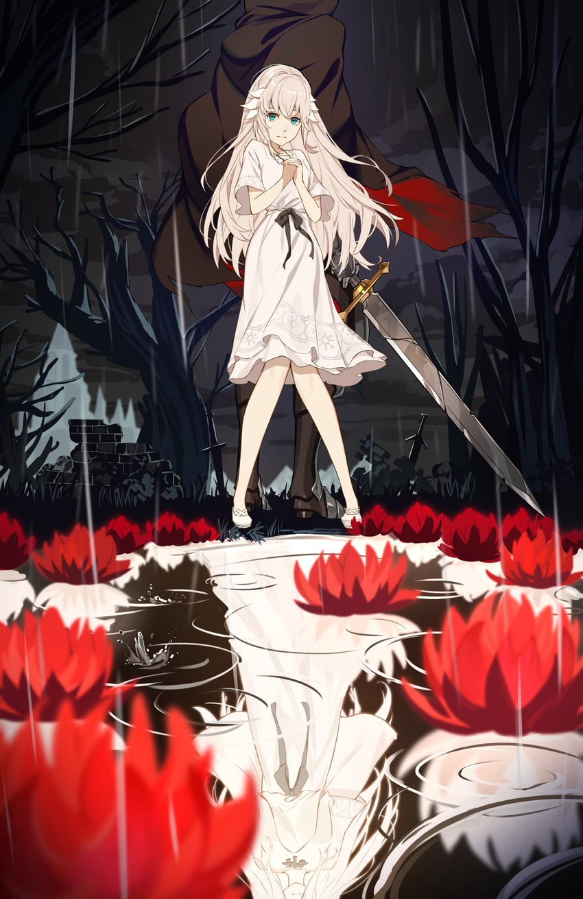 lily and umbral knight (ender lilies quietus of the knights) drawn by ibaraki_shun
