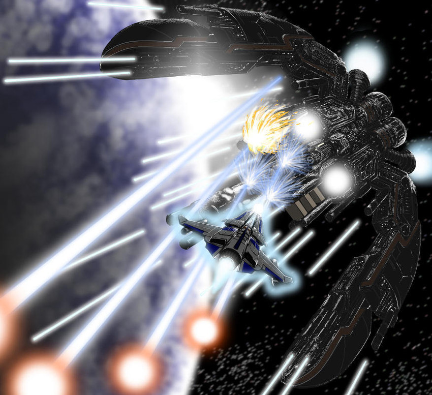 vic viper and big core (gradius) drawn by gon435