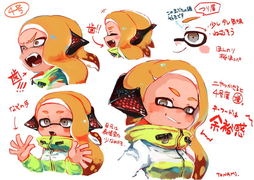 inkling player character, inkling girl, and agent 4 (splatoon and 1 more) drawn by tona_bnkz